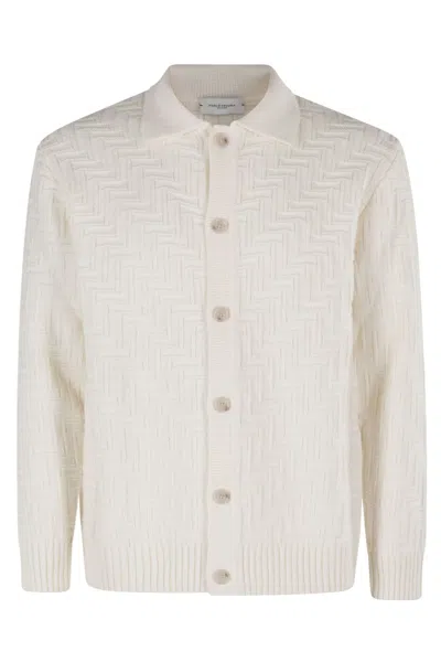 Paolo Pecora Textured White Wool Cardigan In Neutral