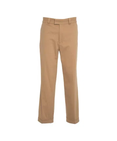 Paolo Pecora Timeless Brown Chino Pants With Cuffed Hem And Straight Leg In Multi