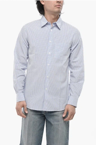 Paolo Pecora Two-tone Striped Shirt With Pocket In Gray