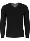 Paolo Pecora V-neck Sweater In Silk And Cotton In Black