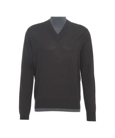 Paolo Pecora V-neck Knit Sweater In Brown