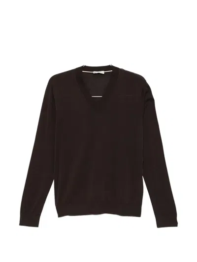 Paolo Pecora V-neck Long-sleeve Sweater In Brown