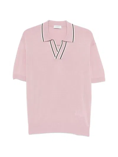 Paolo Pecora V-neck Striped T-shirt In Pink