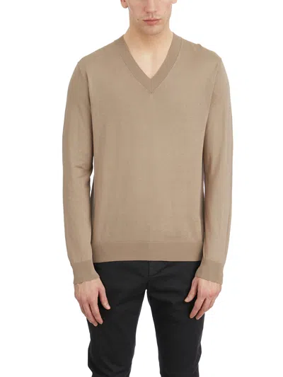 Paolo Pecora V-neck Sweater In Silk And Cotton In Beige