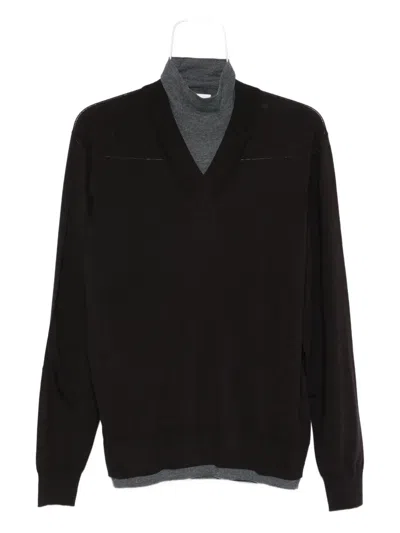 Paolo Pecora V-neck Wool Sweater In Black