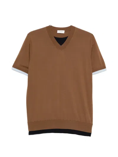 Paolo Pecora V-neck Panelled T-shirt In Brown