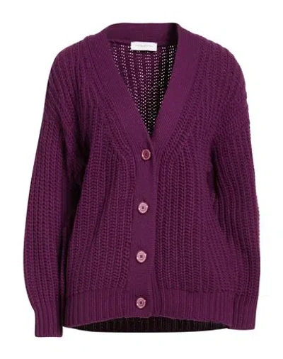 Paolo Pecora Woman Cardigan Plum Size 6 Wool, Viscose, Polyamide, Cashmere In Purple