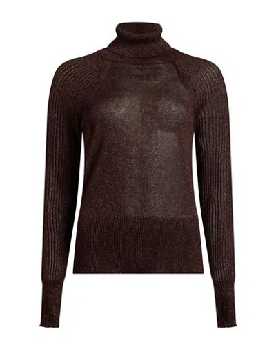 Paolo Pecora Woman Turtleneck Dark Brown Size 6 Viscose, Metallic Fiber, Polyester