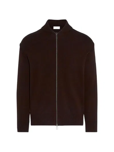 Paolo Pecora Zip-up Ribbed-trim Cardigan In Brown