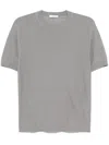 Paolo Pecora Grey Slub Knit T-shirt With Decorative Stitching In Animal Print