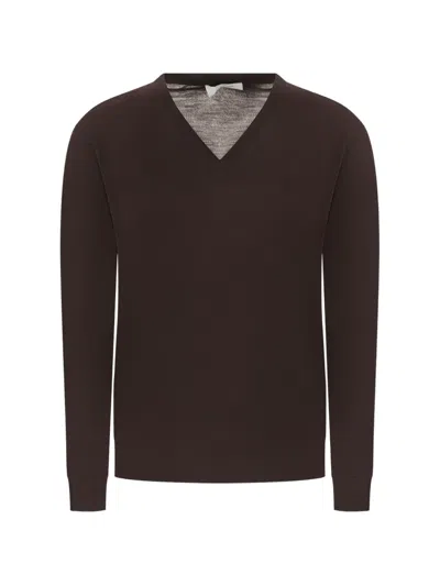 Paolo Ragazzini V-neck Wool Sweater In Brown