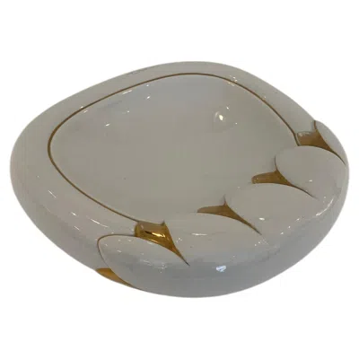Pre-owned Paolo Traversi Ceramic & Gold Leaf Villari Tulip Plate Tray Vintage Italy 1980 In Gray