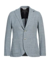 Paoloni Man Blazer Azure Size 44 Virgin Wool, Cotton, Linen, Elastane In Blue