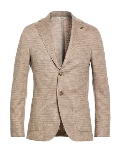 Paoloni Man Blazer Beige Size 38 Virgin Wool, Cotton In Yellow