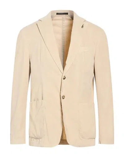 Paoloni Man Blazer Beige Size 40 Cotton, Elastane In Sand