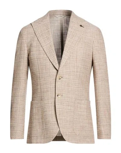 Paoloni Man Blazer Beige Size 42 Virgin Wool, Cotton, Linen, Elastane In Neutral