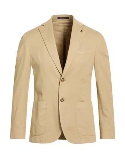 Paoloni Man Blazer Beige Size 44 Cotton, Elastane In Brown