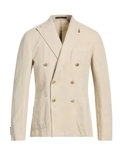 Paoloni Man Blazer Beige Size 44 Cotton, Linen In Neutral
