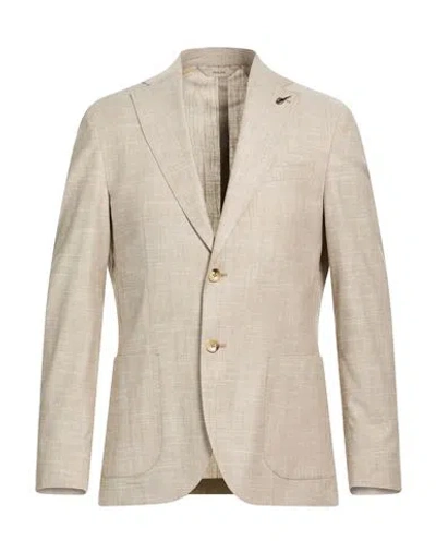 Paoloni Man Blazer Beige Size 46 Cotton, Virgin Wool, Viscose, Linen, Elastane In Nude