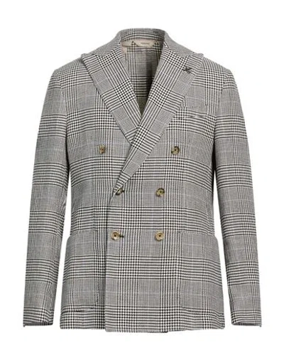 Paoloni Man Blazer Black Size 40 Cotton, Linen In Gray