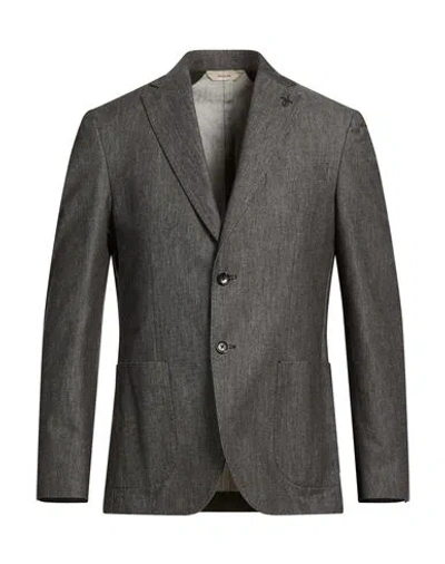 Paoloni Man Blazer Black Size 46 Cotton In Gray