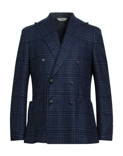 Paoloni Man Blazer Blue Size 42 Virgin Wool, Silk, Linen, Elastane