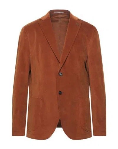 Paoloni Man Suit Jacket Tan Size 40 Cotton, Elastane In Brown