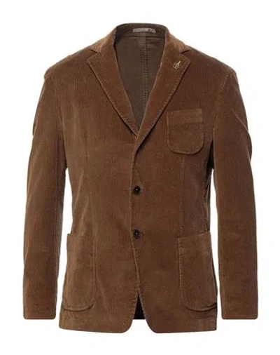 Paoloni Man Blazer Brown Size 42 Cotton, Elastane