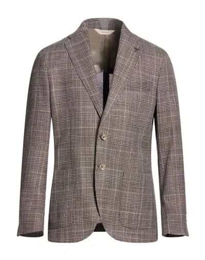 Paoloni Man Blazer Brown Size 44 Virgin Wool, Silk, Linen