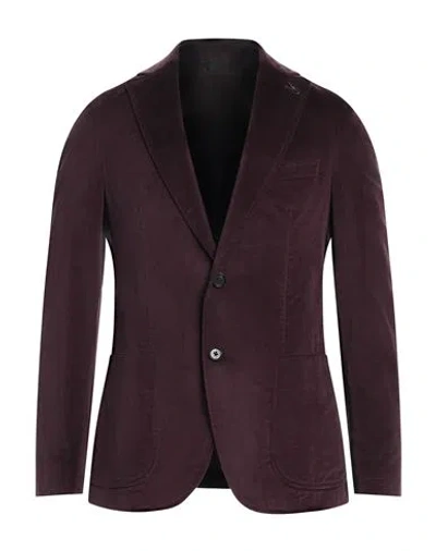 Paoloni Man Blazer Burgundy Size 44 Cotton, Elastane In Red