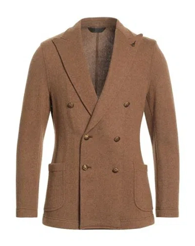 Paoloni Man Blazer Camel Size 40 Wool, Polyamide In Beige