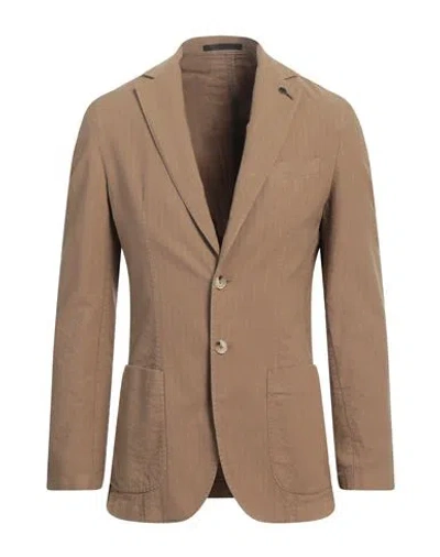 Paoloni Man Blazer Camel Size 44 Cotton, Viscose In Beige
