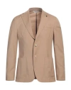 Paoloni Man Blazer Camel Size 44 Wool, Elastane In Beige