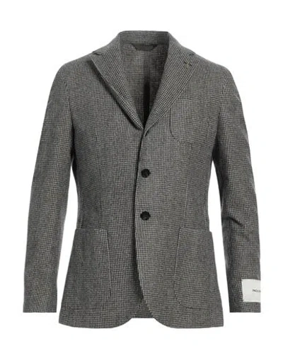 Paoloni Man Blazer Charcoal Size 40 Wool, Cotton In Grey