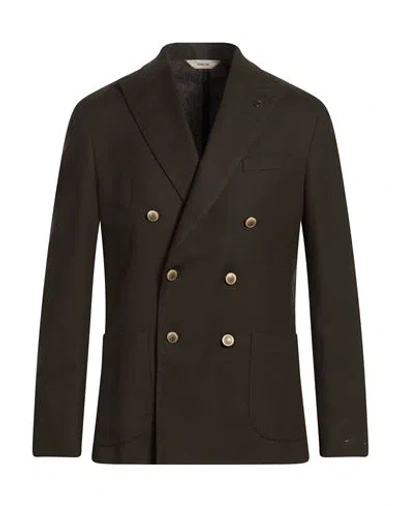 Paoloni Man Blazer Chocolate Brown Size 40 Cotton, Elastane In Green