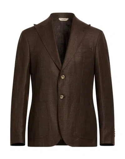 Paoloni Man Blazer Chocolate Brown Size 44 Linen, Virgin Wool