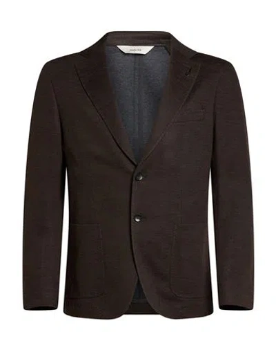 Paoloni Man Blazer Dark Brown Size 36 Cotton, Virgin Wool, Acrylic, Polyamide