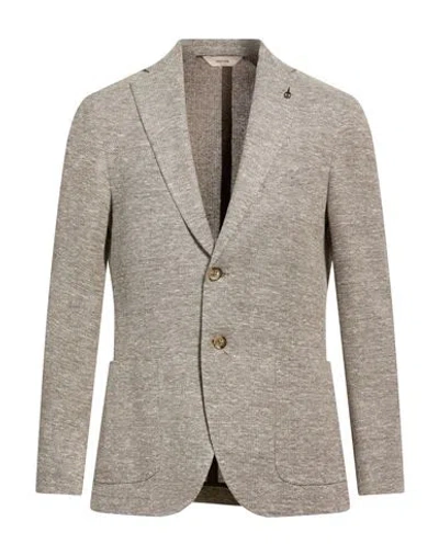 Paoloni Man Blazer Dark Brown Size 44 Linen, Cotton, Polyamide In Gray