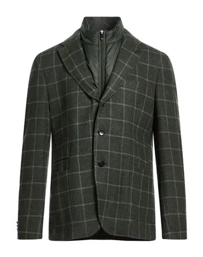Paoloni Man Blazer Dark Green Size 42 Cotton, Virgin Wool, Cashmere