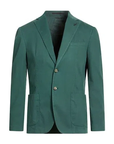 Paoloni Man Blazer Emerald Green Size 44 Cotton, Elastane In Gray