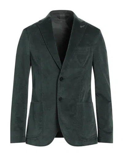 Paoloni Man Blazer Green Size 42 Cotton, Elastane
