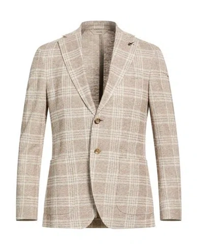 Paoloni Man Blazer Grey Size 44 Linen, Cotton, Polyester In Brown