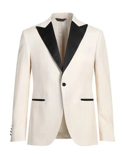 Paoloni Man Blazer Ivory Size 44 Virgin Wool In White