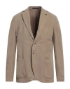 Paoloni Man Blazer Khaki Size 44 Lyocell, Linen, Cotton In Beige