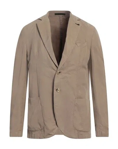 Paoloni Man Blazer Khaki Size 44 Lyocell, Linen, Cotton In Beige