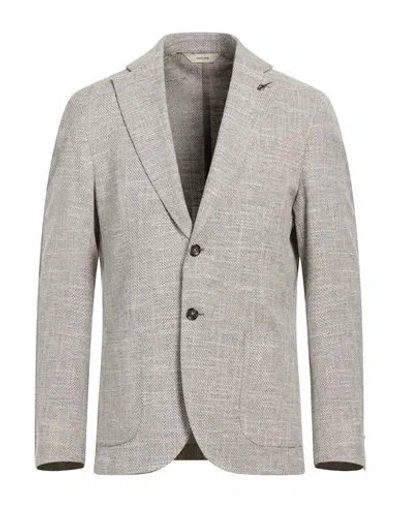 Paoloni Man Blazer Light Grey Size 42 Cotton, Viscose, Linen, Elastane In Gray