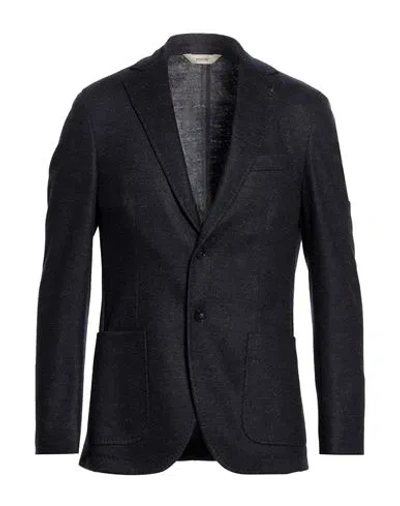Paoloni Man Blazer Midnight Blue Size 36 Virgin Wool, Cotton In Black