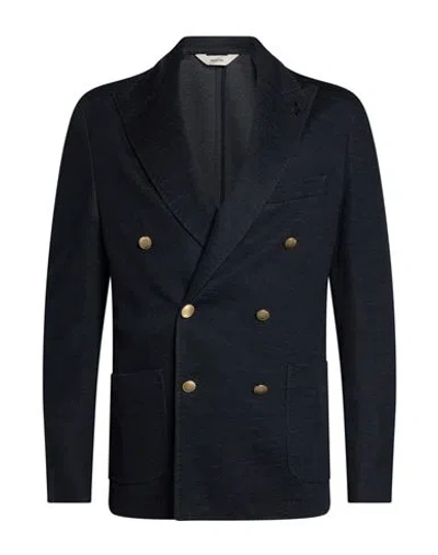 Paoloni Man Blazer Midnight Blue Size 40 Cotton, Virgin Wool, Acrylic, Polyamide In Black
