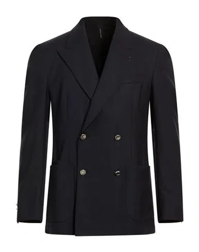 Paoloni Man Blazer Midnight Blue Size 40 Virgin Wool In Black
