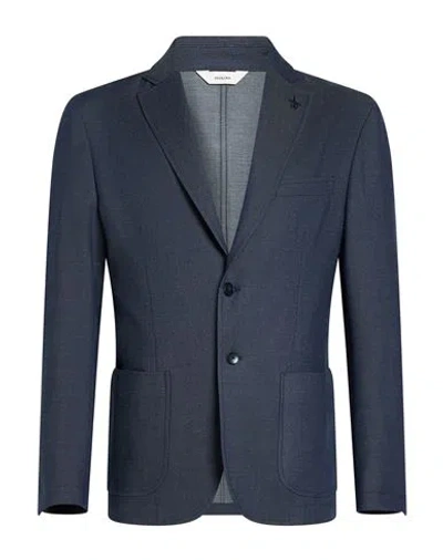 Paoloni Man Blazer Midnight Blue Size 40 Virgin Wool In Gray